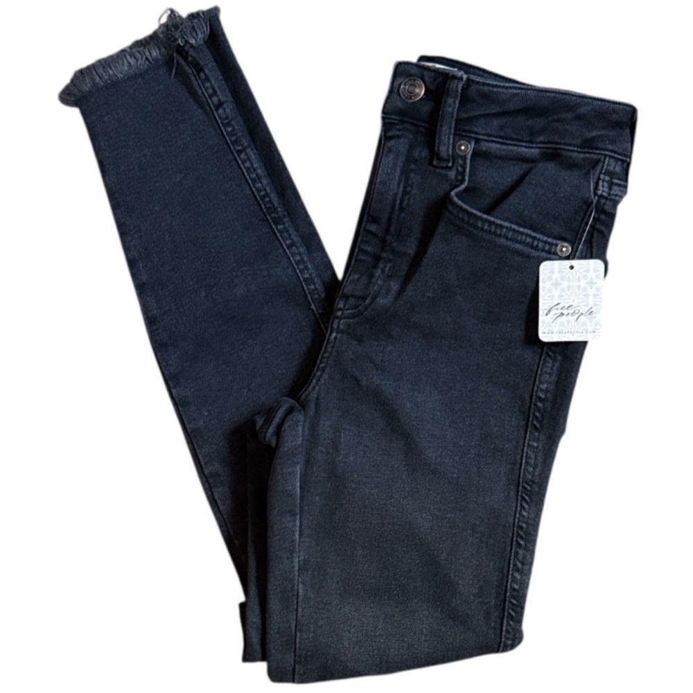 NWT We The Free Free People Black Frayed Hem Skinny Jeans